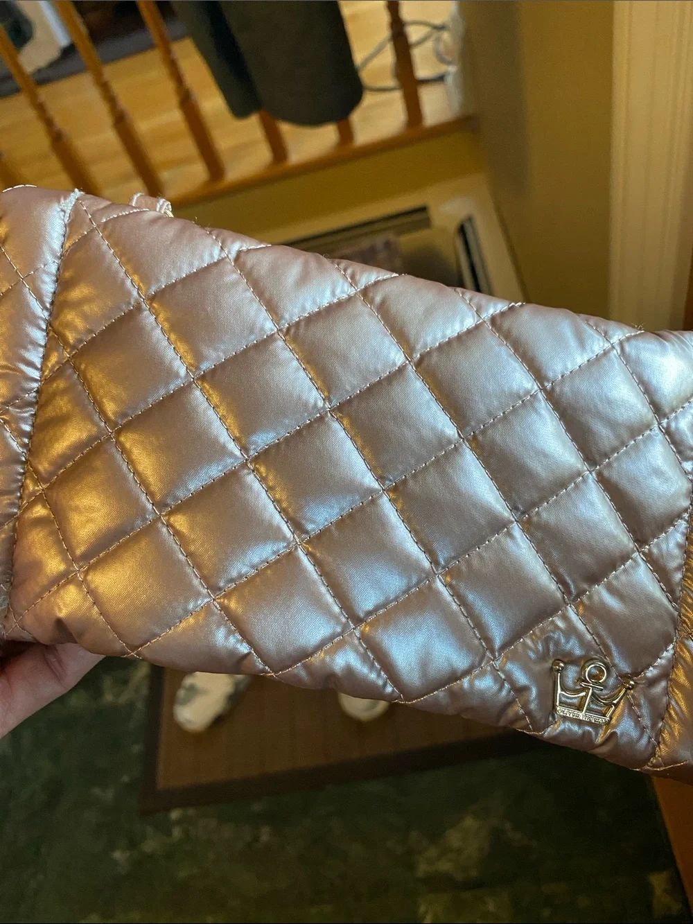 NWT Oliver Thomas Double Vision Eyeglass Case Metallic Rose Gold Quilted
